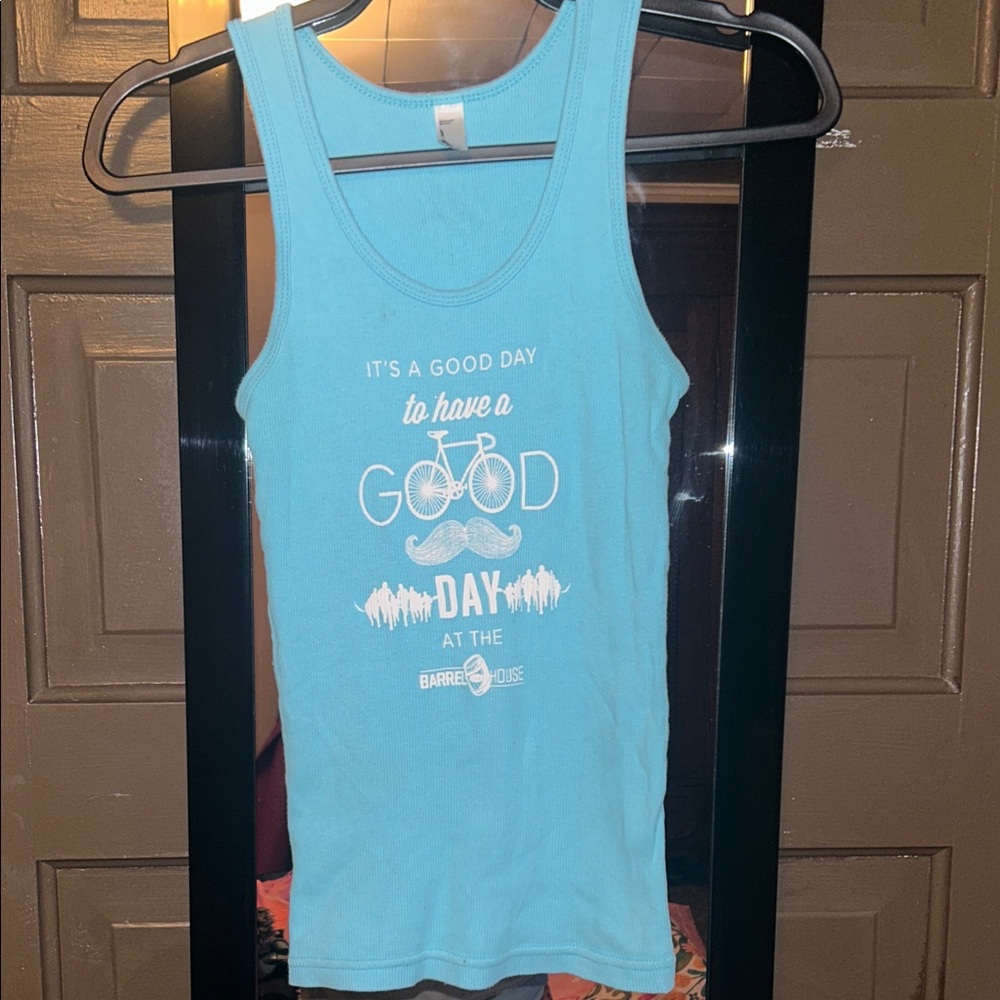 American Apparel blue graphic Tank Top; size medium
